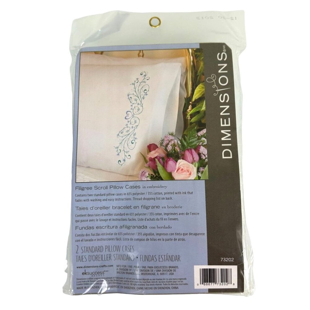 NEW Dimensions 73202 FILIGREE SCROLL Heart Pillowcase Embroidery Pillowcase Kit